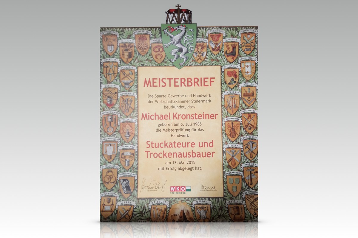 Meisterbrief für Michael Kronsteiner
